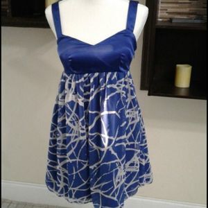 Karen Arnold Royal Blue White Party Homecoming Event Sweetheart Flowy Mini Dress